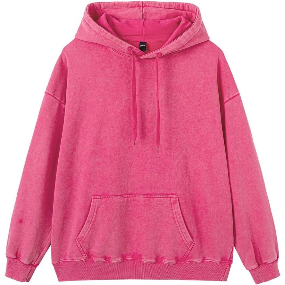 Men's All Pink Acid Wash Unisex Vintage Pullover Fall Winter Hoodies Sweatshirt